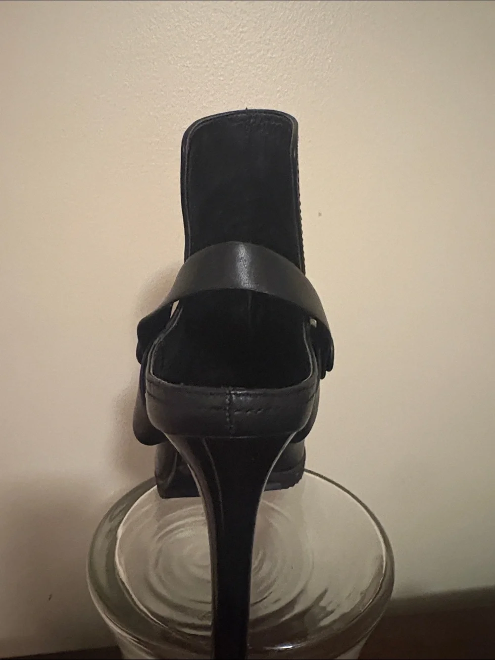 DKNY Black High-Heel Open-Toe Leather Sandal with Metallic Accent - Picture 3 of 4